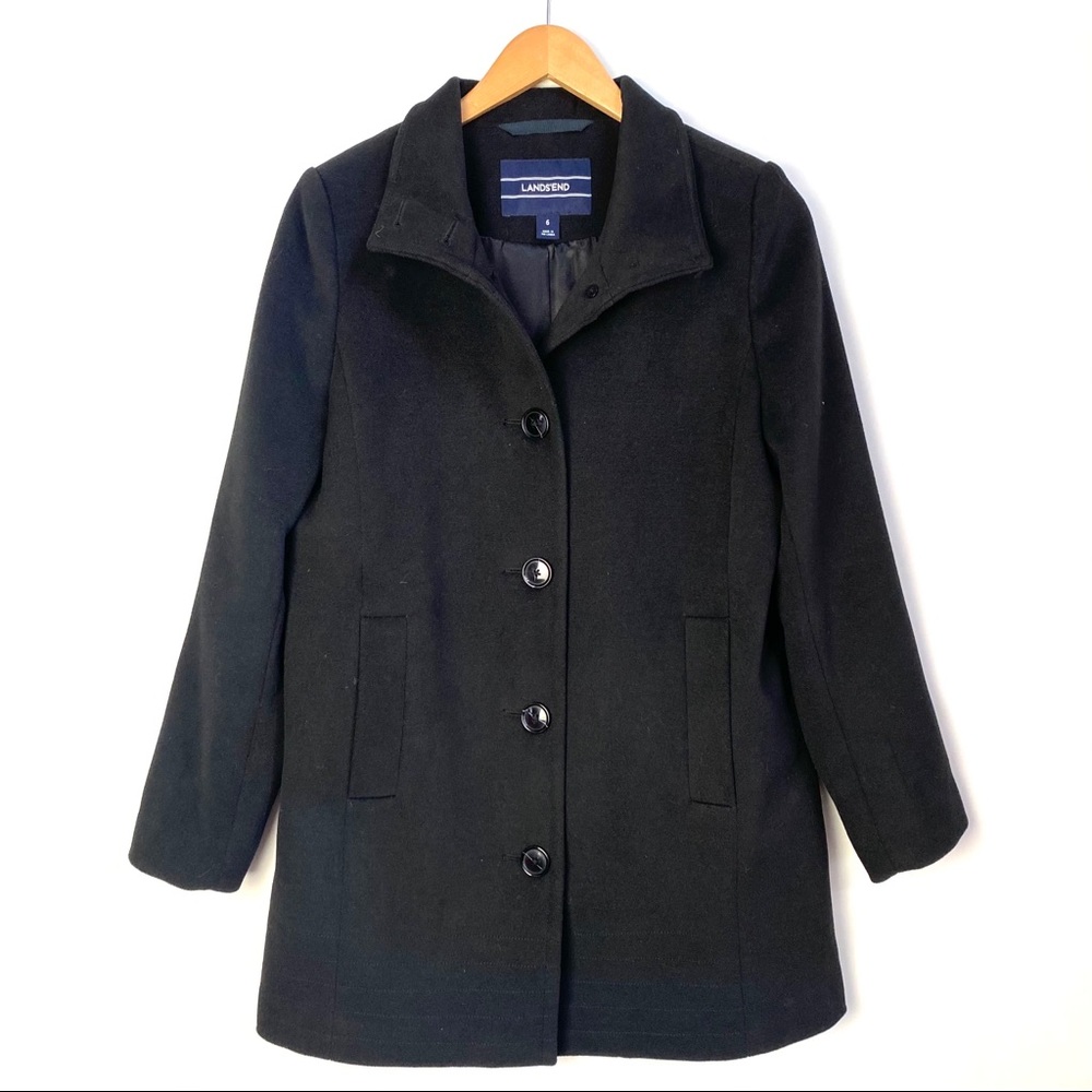Lands' End Black Single Breasted Pea Coat